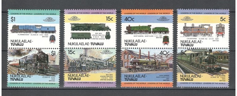 NUKULAELAE TUVALU 1984 - TRENURI, LOCOMOTIVE - SERIE DE 8 TIMBRE - NESTAMPILATA - MNH / trenuri403